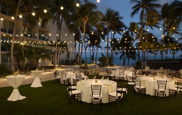 Wedding setup outside at dusk